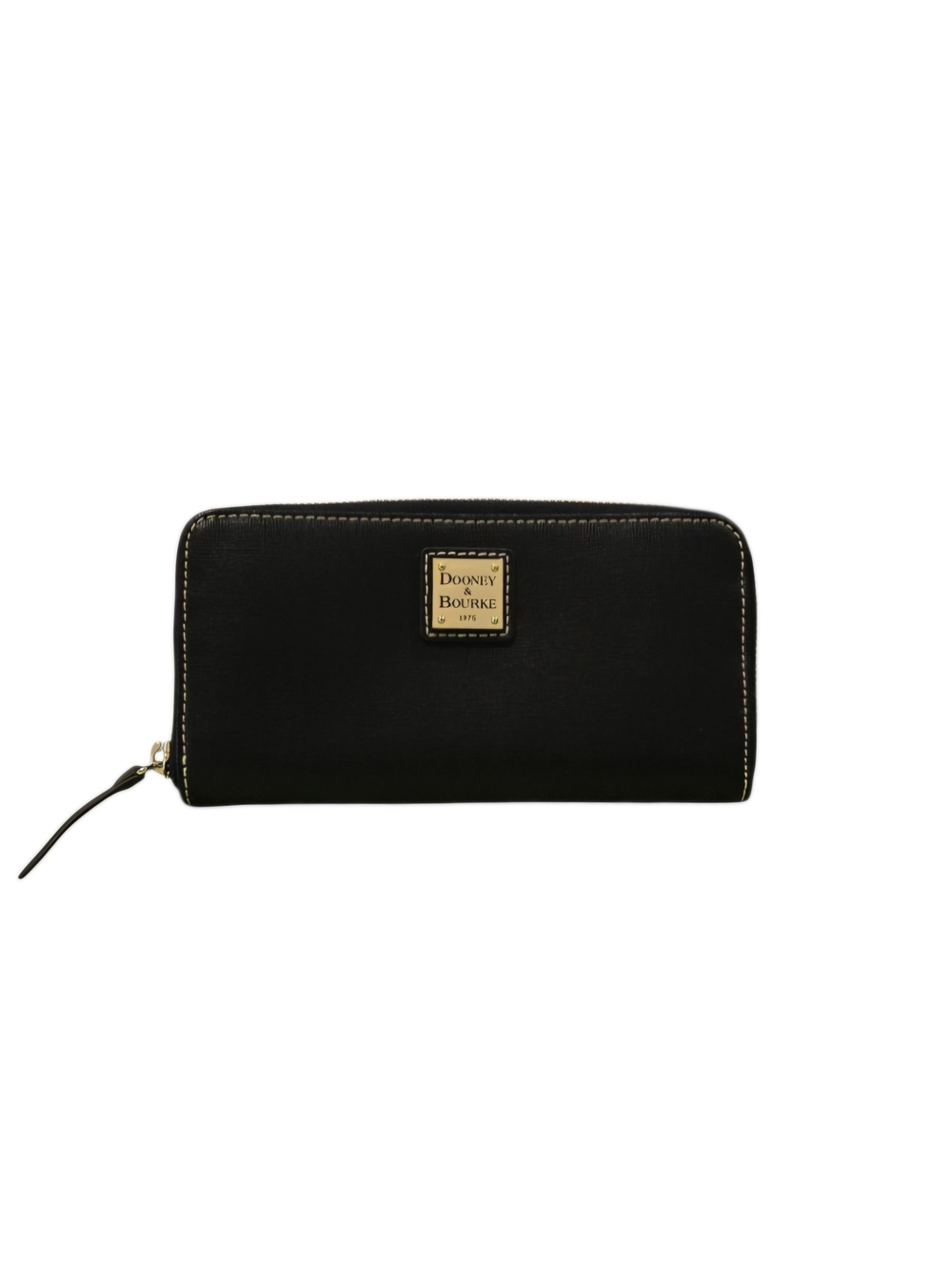 Dooney & Bourke Black Leather Zip Wallet with Gold Plaque EUC